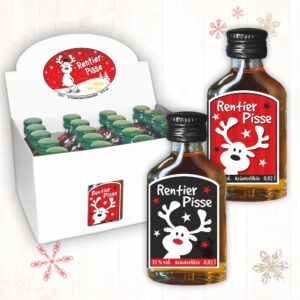 20er Box Kräuterlikör Display - Rentierpisse - zu Weihnachten 20 St kleine Schnäpse Spirituosen 2 cl 33% vol. alk. Geschenke für Männer Scherzartikel für Erwachsene Spaß