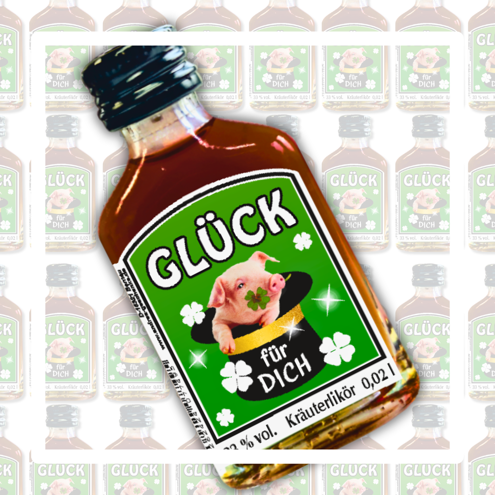 20er Likörbox Kräuterlikör – Mini Likör Set „Glück für dich“, 20x 2cl Geschenkbox mit 20 kleinen Likörflaschen – Origineller Glücksbringer als Geschenk für Männer und Frauen - schnaps