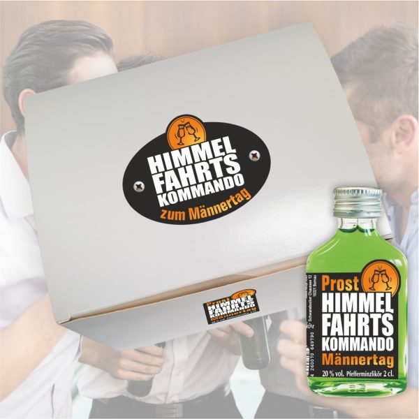 24er Box Pfefferminzlikör Display Himmelfahrtskommando als Vatertagsgeschenk 24 St kleine Schnäpse 2 cl 20% vol. alk. Geschenke für Männer zum Vatertag Männertag