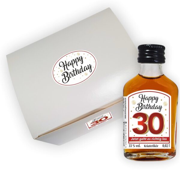 24er Box - Zum 30. Geburtstag, Jetzt gehts richtig los - Kräuterlikör Happy Birthday Zahlengeschenk zum runden Geburtstag - Likörbox von oben