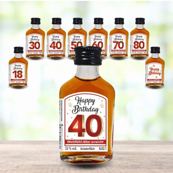 24er Box - Zum 40. Geburtstag,Wohlfühl-Alter erreicht - Kräuterlikör Happy Birthday Zahlengeschenk zum runden Geburtstag - Likör