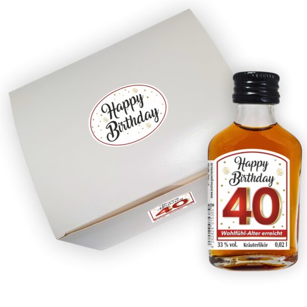 24er Box - Zum 40. Geburtstag,Wohlfühl-Alter erreicht - Kräuterlikör Happy Birthday Zahlengeschenk zum runden Geburtstag - Likörbox von oben