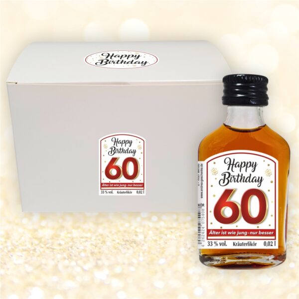24er Box - Zum 60. Geburtstag, Älter ist wie jung nur besser - Kräuterlikör Happy Birthday Zahlengeschenk zum runden Geburtstag