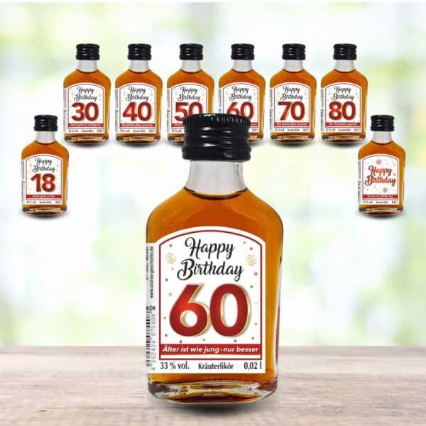 24er Box - Zum 60. Geburtstag, Älter ist wie jung nur besser - Kräuterlikör Happy Birthday Zahlengeschenk zum runden Geburtstag - Likör