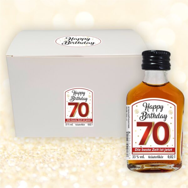 24er Box - Zum 70. Geburtstag, Die beste Zeit ist jetzt - Kräuterlikör Happy Birthday Zahlengeschenk zum runden Geburtstag