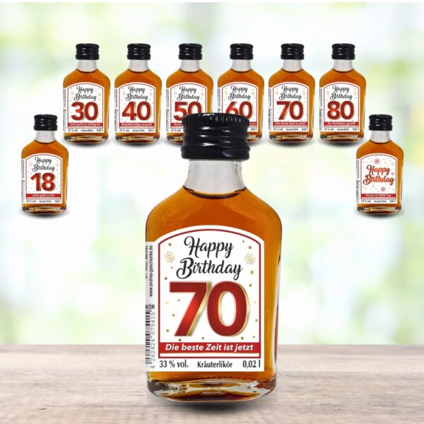 24er Box - Zum 70. Geburtstag, Die beste Zeit ist jetzt - Kräuterlikör Happy Birthday Zahlengeschenk zum runden Geburtstag - Likör
