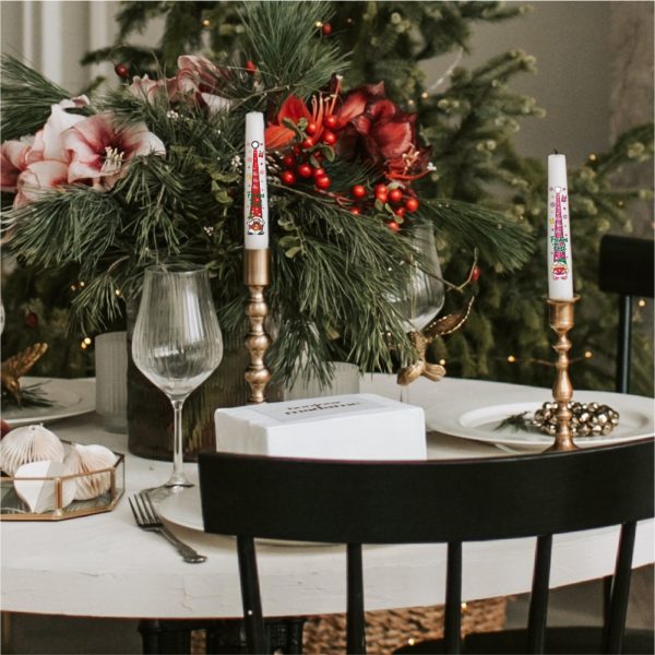 2er Set Weihnachtskerzen in Geschenkverpackung mit Schleife Sprüche auf Spitzkerzen Stabkerzen Kerzen mit Tattoofolie im Geschenkset mit Weihnachtsdeko 2