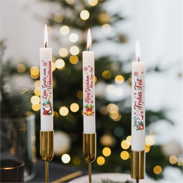 2er Set Weihnachtskerzen in Geschenkverpackung mit Schleife Sprüche auf Spitzkerzen Stabkerzen Kerzen mit Tattoofolie im Geschenkset mit Weihnachtsdeko
