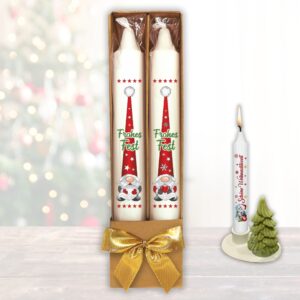 2er Set Weihnachtskerzen – Frohes Fest Wichtel - in Geschenkverpackung mit Schleife Sprüche auf Spitzkerzen Stabkerzen Kerzen mit Tattoofolie im Geschenkset