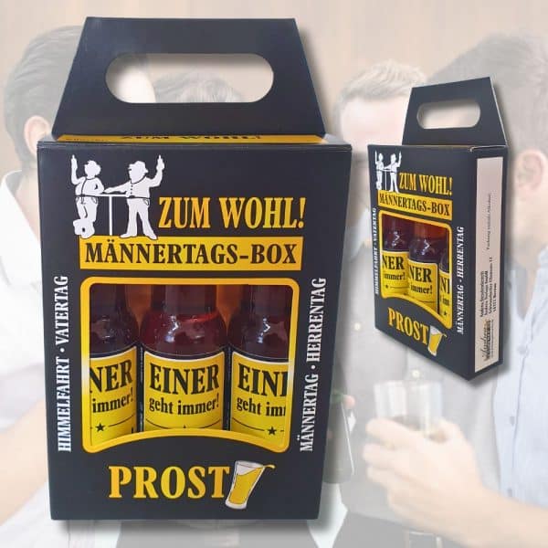3er Box Kräuterlikör - Zum Wohl Männertagsbox - 3 x 2cl. 33% vol. Likör „Einer geht immer“ originelles Vatertagsgeschenke Geschenk zum Männertag Vatertag Christi Himmelfahrt