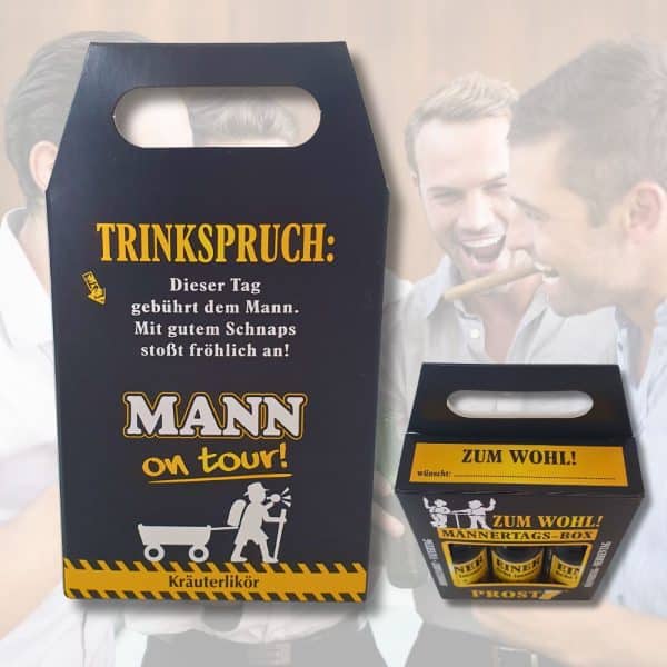 3er Box Kräuterlikör - Zum Wohl Männertagsbox - 3 x 2cl. 33% vol. Likör „Einer geht immer“ originelles Vatertagsgeschenke Geschenk zum Männertag Vatertag Christi Himmelfahrt - Rückseite