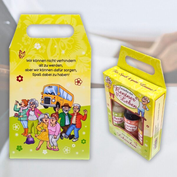 3er Box Likör - Genieße das Rentner Leben, Fit im Ruhestand - 3 x 2cl Nuss Nougat Amarena Schoko Sahne Geschenk zum Ruhestand für Rentner Opa Humorapotheke Spaßmedizin - Rückseite