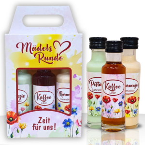 3er Box - Mädelsrunde - Kaffeelikör Maracuja-Creme Ristazie-Sahne Kleinigkeit Frauengeschenk Geschenkbox - oH