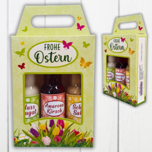 3er Box Osterliköre - Frohe Ostern - Osterwasser Schoko Sahne Amarena Kirsch Nuss Nougat Likör Kleinigkeit zu Ostern Ostergeschenk in schöner Geschenkverpackung
