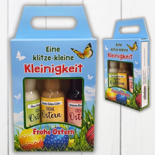 3er Box Osterliköre - Kleinigkeit, Frohe Ostern - Schoko Sahne Amarena Kirsch Nuss Nougat Likör Kleinigkeit zu Ostern Ostergeschenk in schöner Geschenkverpackung