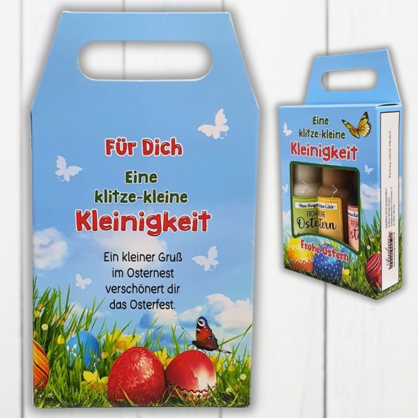 3er Box Osterliköre - Kleinigkeit, Frohe Ostern - Schoko Sahne Amarena Kirsch Nuss Nougat Likör Kleinigkeit zu Ostern Ostergeschenk in schöner Geschenkverpackung - Rückseite