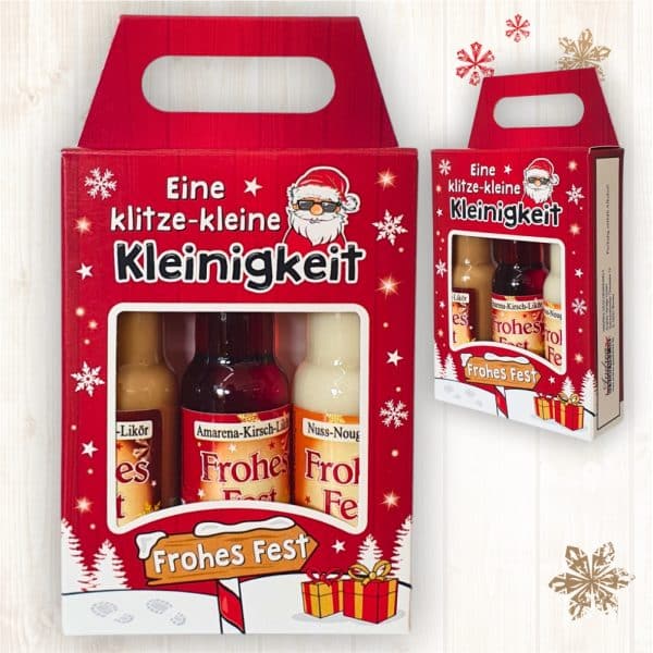 3er Box Weihnachtsliköre - Eine klitzekleine Kleinigkeit - Nuss Nougat Amarena Kirsch Schoko Sahne Bratapfel Glühwein Likör zu Weihnachten