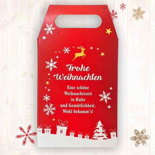 3er Box Weihnachtsliköre - Frohe Weihnachten - Nuss Nougat Amarena Kirsch Schoko Sahne Bratapfel Glühwein Likör zu Weihnachten - Rückseite