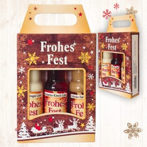 3er Box Weihnachtsliköre Frohes Fest Nuss Nougat Amarena Kirsch Schoko Sahne Bratapfel Glühwein Likör zu Weihnachten
