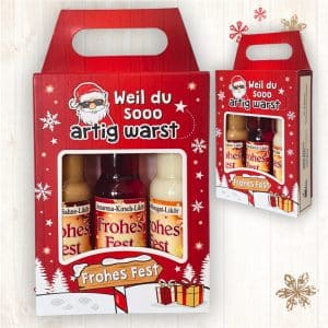 3er Box Weihnachtsliköre - Weil du so artig warst - Nuss Nougat Amarena Kirsch Schoko Sahne Bratapfel Glühwein Likör zu Weihnachten