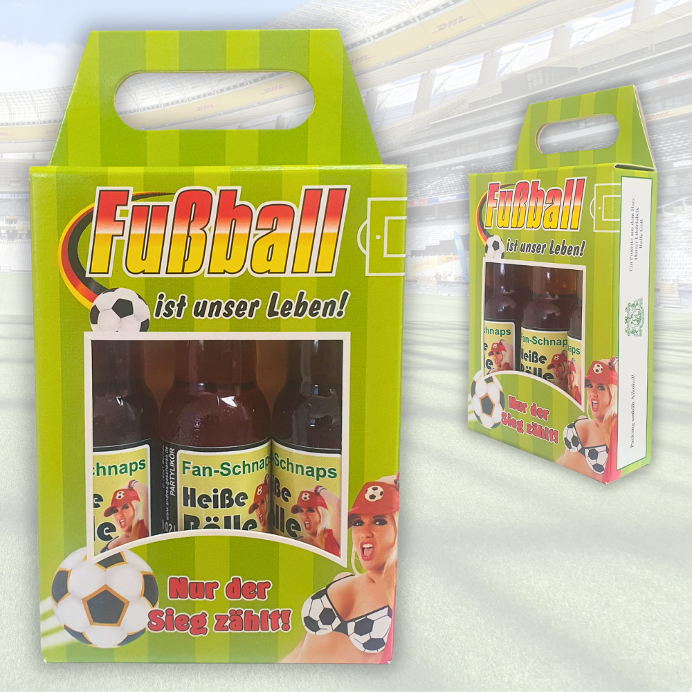 3er Likörbox Heiße Bälle Fan Schnäpse Fußball Geschenke für Männer Kräuterlikör