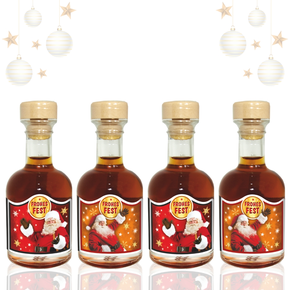 4er Set Mini Apotheker Weihnachtsliköre - Frohes Fest Weihnachtsüberraschung Kräuterlikör - 33% vol. Kräuterlikör als Geschenk Kleinigkeit zu Weihnachten Humor Apotheke Spaßmedizin Humormedizin