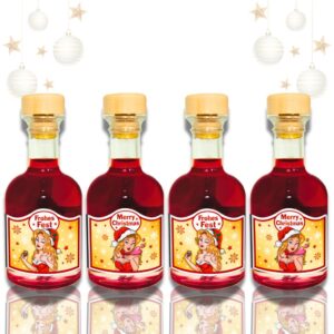 4er Set Mini Apotheker Weihnachtsliköre - Frohes Fest, merry Christmas Amarena Kirschlikör - 33% vol. als Geschenk Kleinigkeit zu Weihnachten Humor Apotheke Spaßmedizin Humormedizin