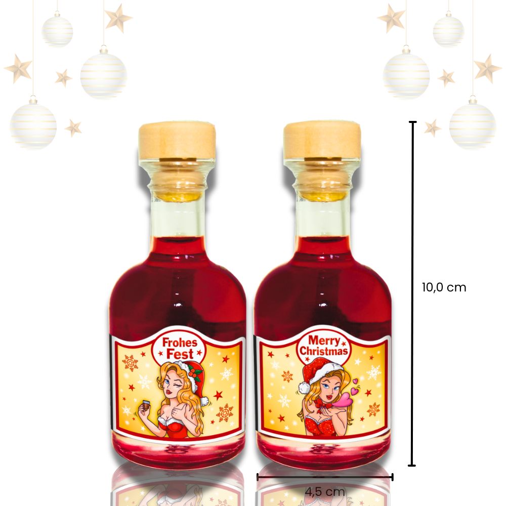 4er Set Mini Apotheker Weihnachtsliköre - Frohes Fest, merry Christmas Amarena Kirschlikör - 33% vol. als Geschenk Kleinigkeit zu Weihnachten Humor Apotheke Spaßmedizin Humormedizin - Maße