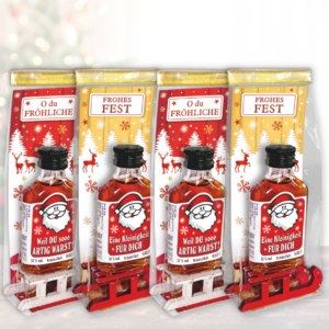4er Set Weihnachtsliköre Kleine Weihnachtsüberraschung, leckere Liköre zu Weihnachten Kräuter Kräuterlikör Likör mit Schlitten - groß