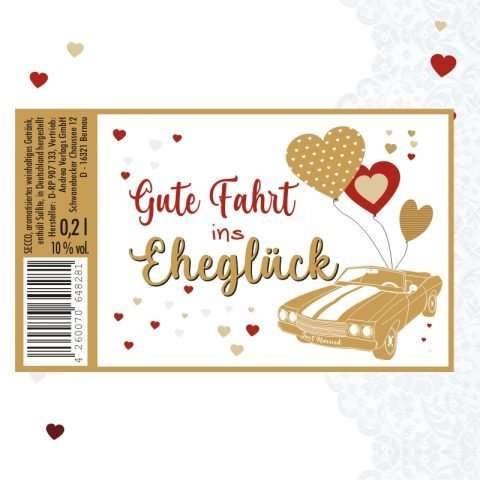 Piccolo mit Blattgold Gute Fahrt ins Eheglück