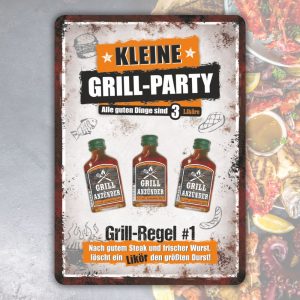 A4 Glückwunschkarte Karte Kleine Grillparty, Grillregel Nr. 1 mit Schnaps Likör Kräuterlikör Grill Anzünder Grillanzünder für Männer zum Geburtstag Männergeschenk