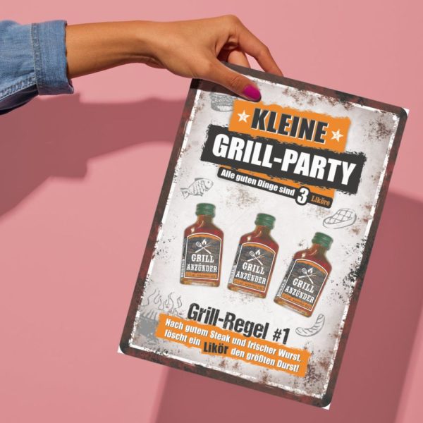 A4 Glückwunschkarte Karte Kleine Grillparty, Grillregel Nr. 1 mit Schnaps Likör Kräuterlikör Grill Anzünder Grillanzünder für Männer zum Geburtstag Männergeschenk - Verhältnis 2
