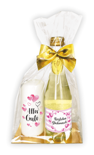 Geschenk Set Alles Gute und Herzlichen Glückwunsch mit Kerze und Piccolo