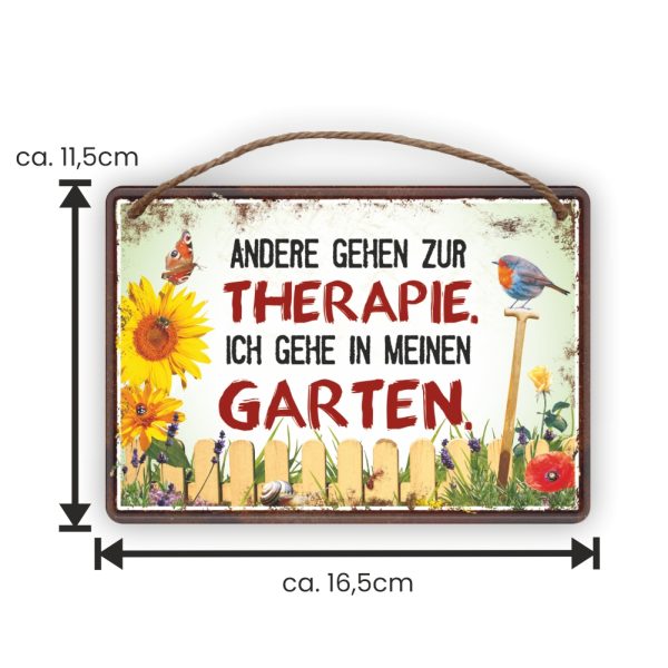 Andere gehen zur Therapie ich gehe in meinen Garten - Metallschild Blechschild Schild Türschild mit Kordel Seil zum Anhängen Männergeschenk AV Andrea Verlag andrea-geschenke.de - Maße