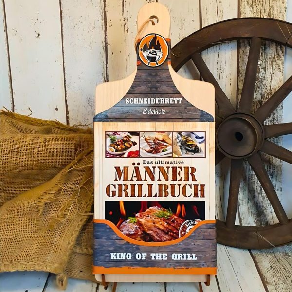 Das ultimative Männer Grillbuch Set mit Holz Schneidebrett und Lederriemen – Perfekte Geschenkidee für Grillfreunde – Inklusive Rezepte