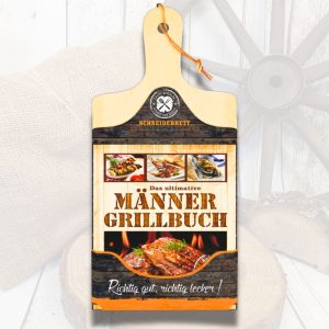 Das ultimative Männer Grillbuch Set mit Holz Schneidebrett und Lederriemen – Perfekte Geschenkidee für Grillfreunde – Inklusive Rezepte für Fleisch, Fisch, Gemüse und Cocktails