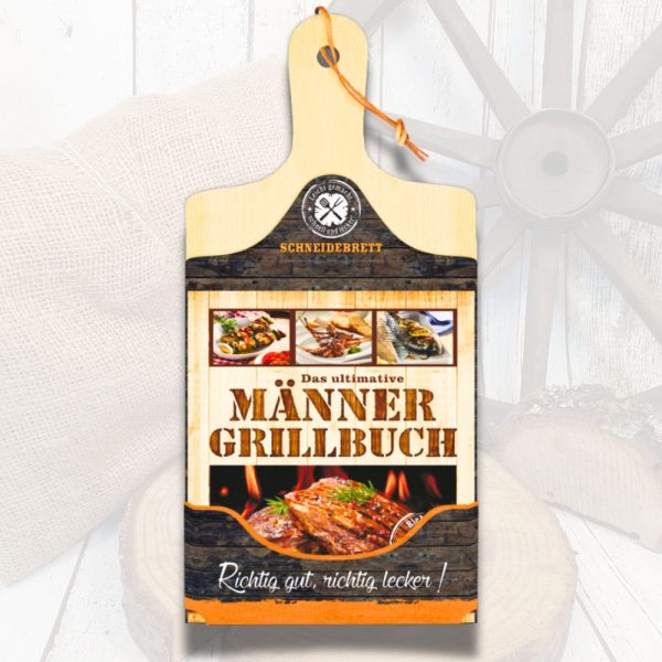 Das ultimative Männer Grillbuch Set mit Holz Schneidebrett und Lederriemen – Perfekte Geschenkidee für Grillfreunde – Inklusive Rezepte für Fleisch, Fisch, Gemüse und Cocktails