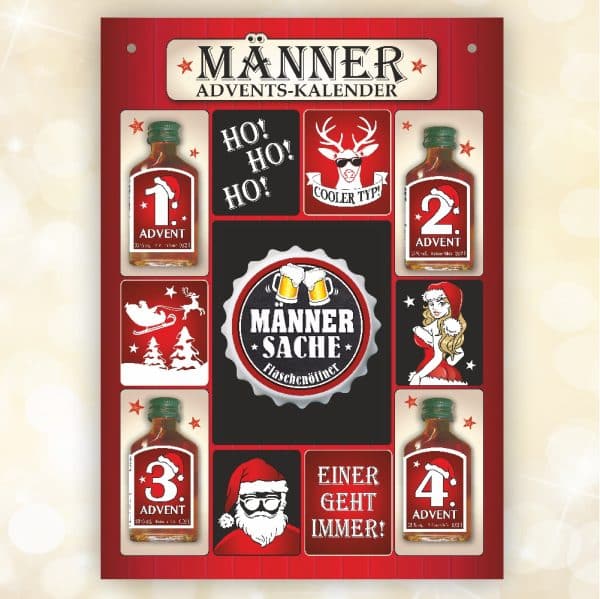 Der große Männer Adventskalender zu Weihnachten mit Kräuterlikör und Flaschenöffner Kapselöffner Männersache