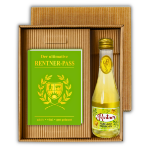 Der ultimative Rentner Pass Geschenkset mit Piccolo Beeren Perlwein – Humorvoller Clubleitfaden für Opa & Oma zum Ruhestand, Hardcover Kunstleder, prickelnder Genuss, Pensionär Geschenk