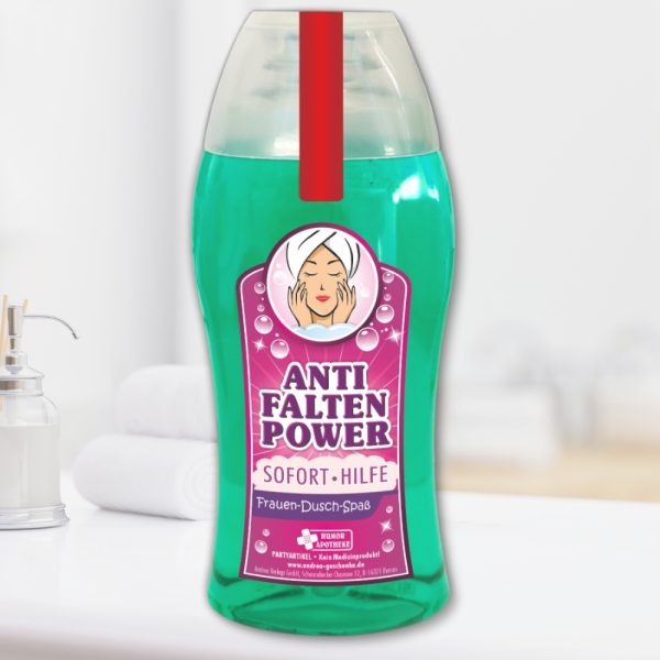 Duschgel - Anti Falten Power - Duschbad Geschenk für Frauen Spaßmedizin Humorapotheke Scherzartikel Spaß Av Andrea Verlag andrea-geschenke.de