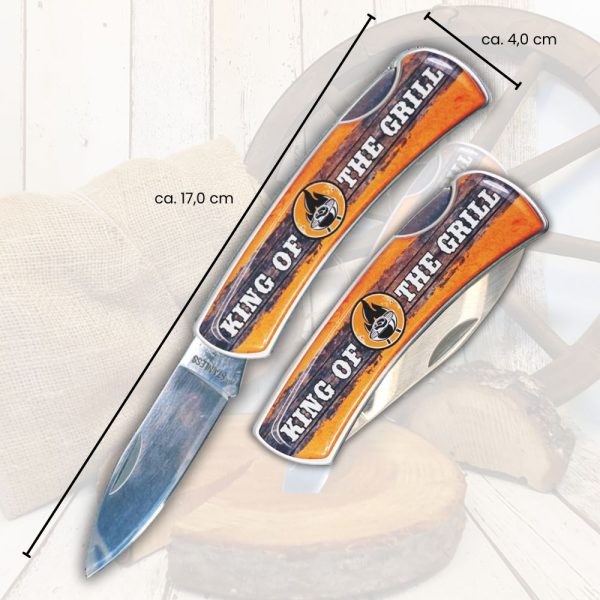 Edelstahl Taschenmesser King of the Grill Grillgeschenk AV Andrea Verlag andrea-geschenke.de - Maße