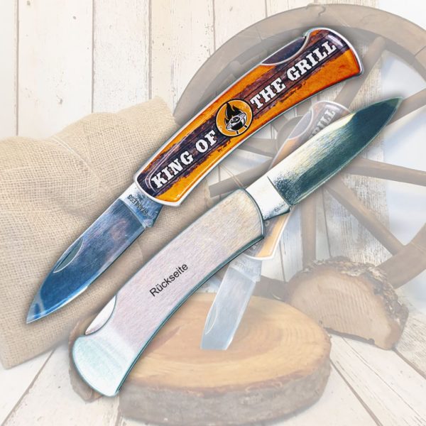 Edelstahl Taschenmesser King of the Grill Grillgeschenk AV Andrea Verlag andrea-geschenke.de - offen