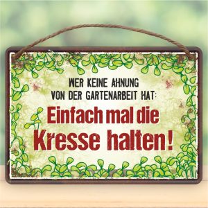 Einfach mal Kresse halten - Metallschild Blechschild Schild Türschild mit Kordel Seil zum Anhängen Männergeschenk AV Andrea Verlag andrea-geschenke.de