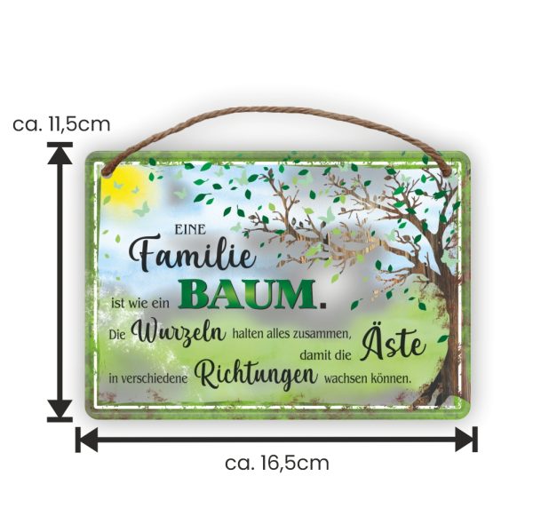 Familie, Baum Wurzel - Metallschild Blechschild Schild Türschild mit Kordel Seil zum Anhängen Männergeschenk AV Andrea Verlag andrea-geschenke.de - Maße