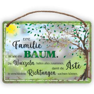 Familie, Baum Wurzel - Metallschild Blechschild Schild Türschild mit Kordel Seil zum Anhängen Männergeschenk AV Andrea Verlag andrea-geschenke.de