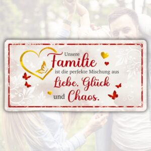 Familie Liebe Glück Chaos Mischung, Metallschild Blechschild Schild Geschenk Dekorationsartikel Wanddeko AV Andrea Verlag andrea-geschenke.de