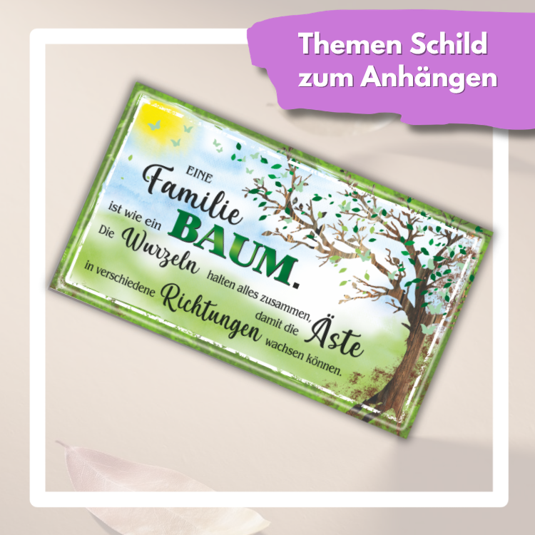 Familiengeschenk Wandkalender 2027 – Geschenk für Familie Set mit Familie ist wie ein Baum Schild, Wochenplaner zum Abreißen & Kugelschreiber - schild