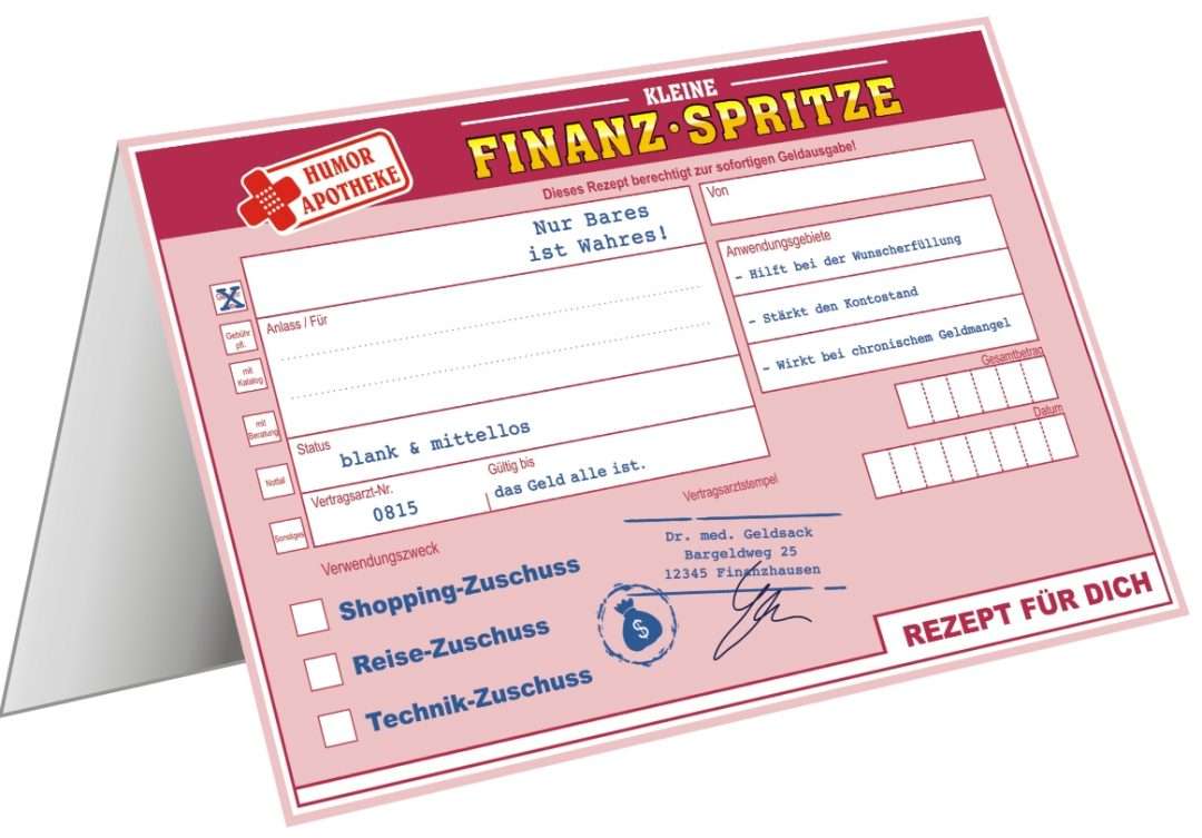 Finanzspritze Geldgeschenk Glückwunschkarte ein besonderes Rezept
