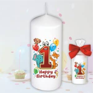 Geburtstagskerze zum 1. Geburtstag, Happy Birthday - Motive auf Tattoofolie Schleife Kerze mit Geburtstagszahl Zahl zum Kindergeburtstag