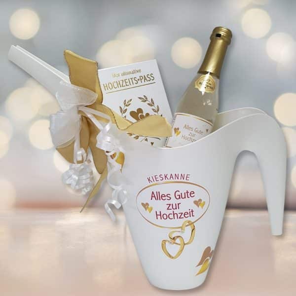Geldgeschenk Kieskanne Geschenk zur Hochzeit mit Hochzeitspass und 22 Karat Piccolo Gold Goldsekt Gießkanne Hochzeitsgeschenk zur das Brautpaar AV Andrea Verlag andrea-geschenke.de